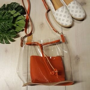 Clear bucket bag orange